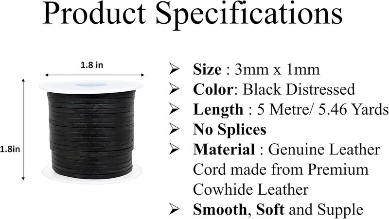 GENIQUE 3mm Leather Cord, Leather String Cord, Leather Strips for Leather Shoe Laces, Necklace, Bracelets, Jewelry Making, Crafting (3mm Black Distressed 5Mtr) - Image 2